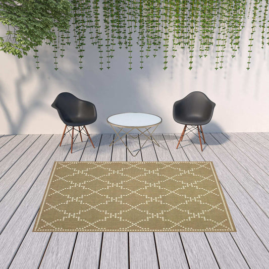 7' X 10' Tan Geometric Stain Resistant Indoor Outdoor Area Rug - Homeroots - Flyclothing LLC