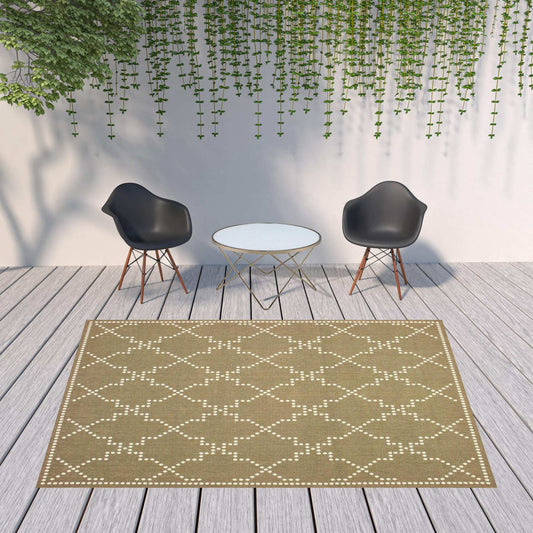 8' X 11' Tan Geometric Stain Resistant Indoor Outdoor Area Rug - Homeroots - Flyclothing LLC