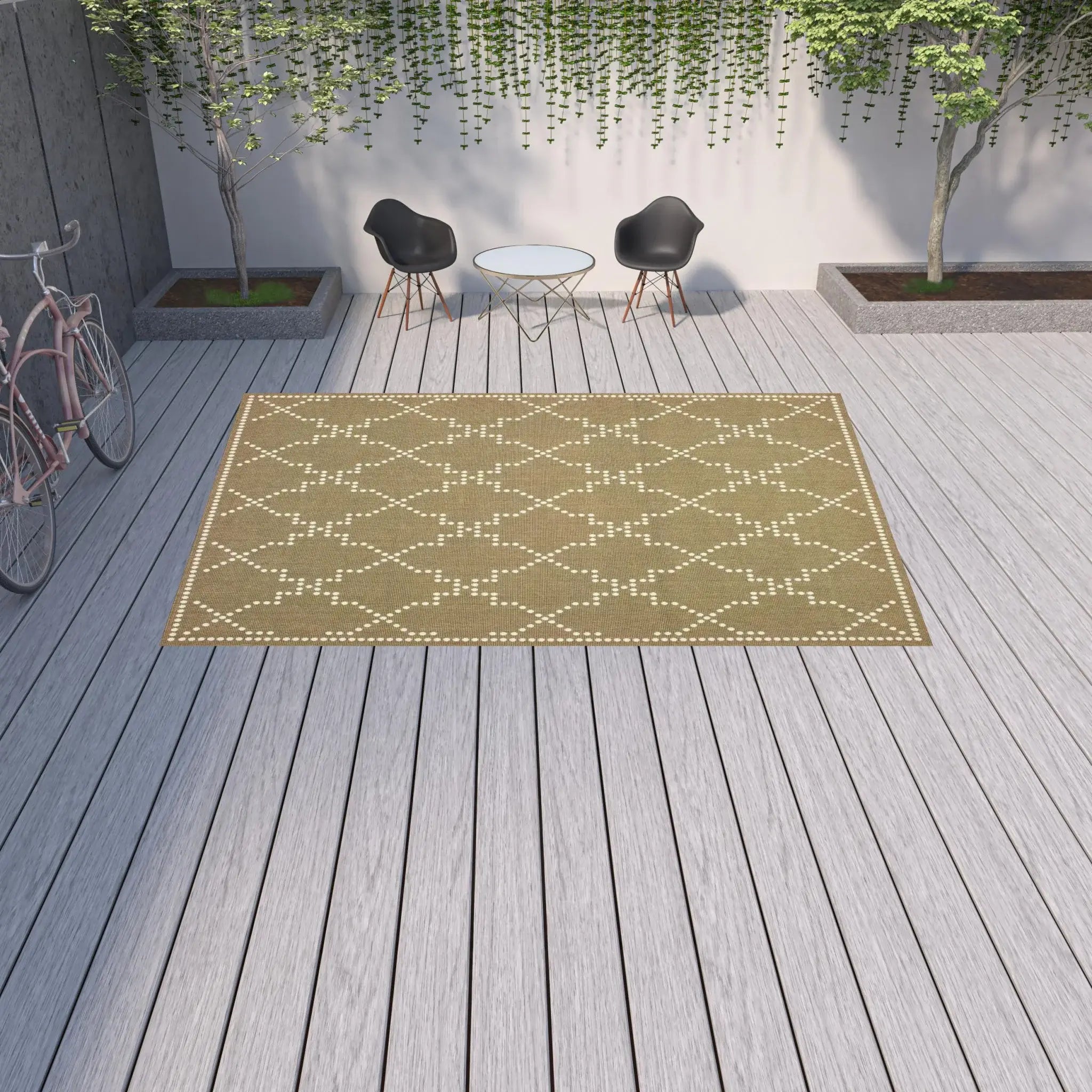9' X 13' Tan Geometric Stain Resistant Indoor Outdoor Area Rug - Homeroots - Flyclothing LLC