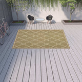 9' X 13' Tan Geometric Stain Resistant Indoor Outdoor Area Rug - Homeroots - Flyclothing LLC