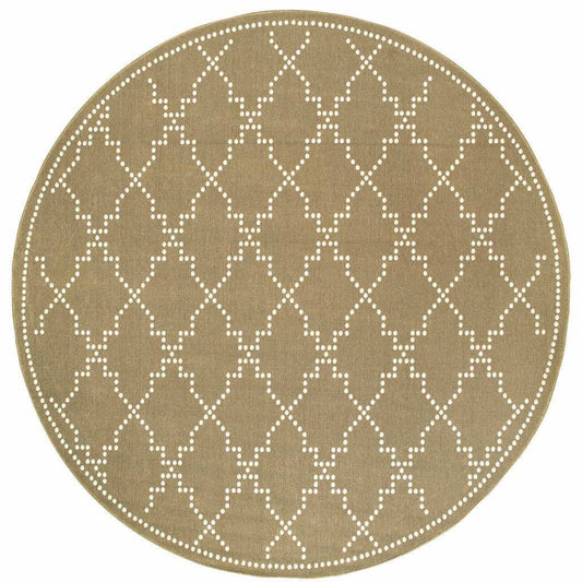 8' X 8' Tan Round Geometric Stain Resistant Indoor Outdoor Area Rug - Homeroots - Flyclothing LLC