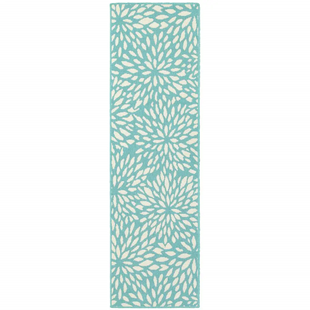 2' X 8' Blue and Ivory Floral Stain Resistant Indoor Outdoor Area Rug - Homeroots - Flyclothing LLC