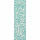 2' X 8' Blue and Ivory Floral Stain Resistant Indoor Outdoor Area Rug - Homeroots - Flyclothing LLC