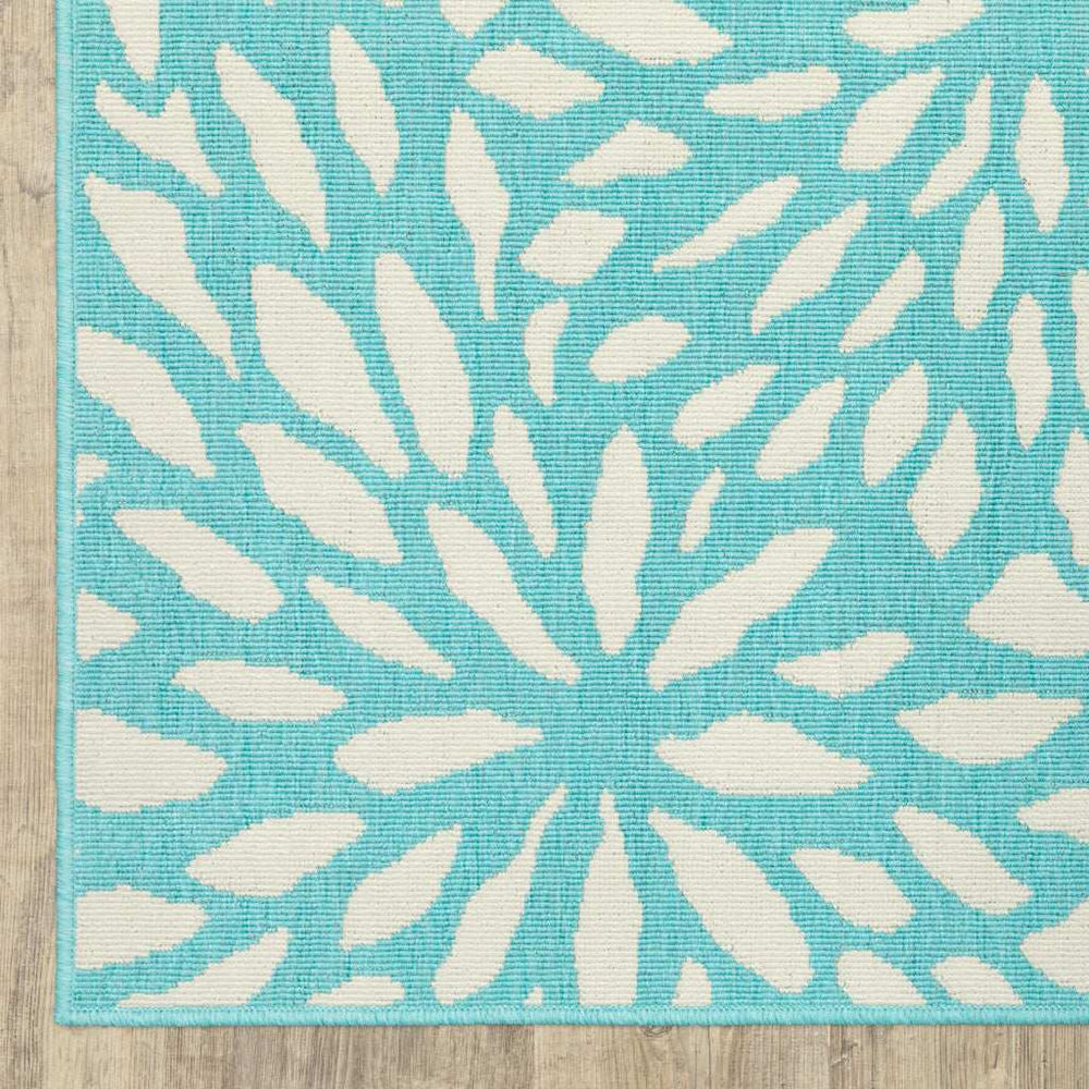 2' X 8' Blue and Ivory Floral Stain Resistant Indoor Outdoor Area Rug - Homeroots - Flyclothing LLC