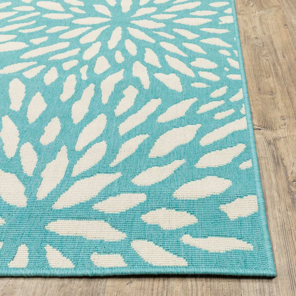 2' X 8' Blue and Ivory Floral Stain Resistant Indoor Outdoor Area Rug - Homeroots - Flyclothing LLC