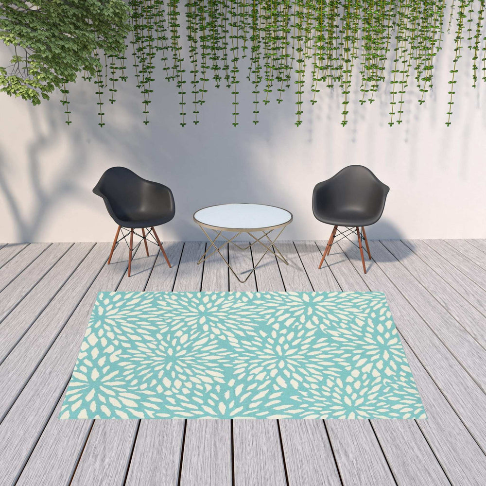 7' x 10' Blue and Ivory Floral Stain Resistant Indoor Outdoor Area Rug - Homeroots - Flyclothing LLC