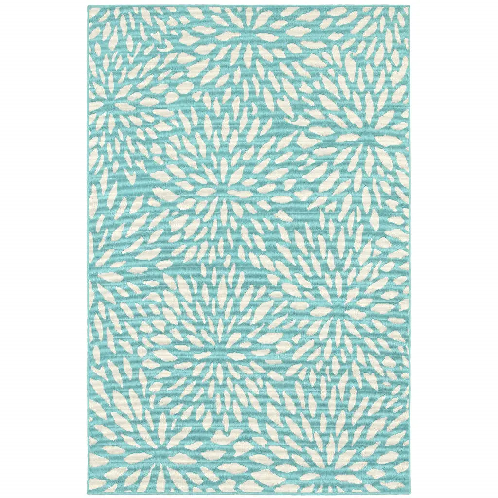 8' X 11' Blue and Ivory Floral Stain Resistant Indoor Outdoor Area Rug - Homeroots - Flyclothing LLC