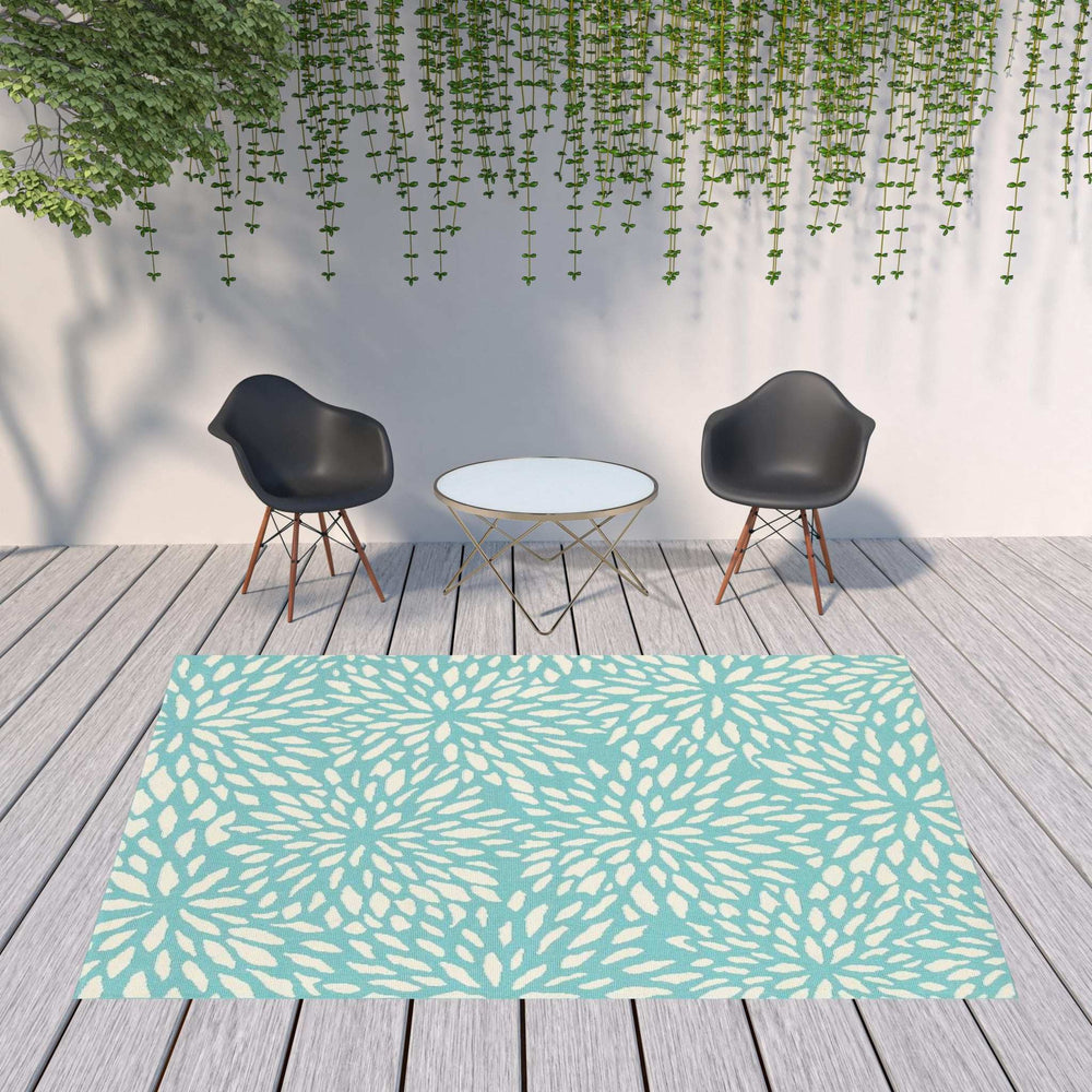 8' X 11' Blue and Ivory Floral Stain Resistant Indoor Outdoor Area Rug - Homeroots - Flyclothing LLC