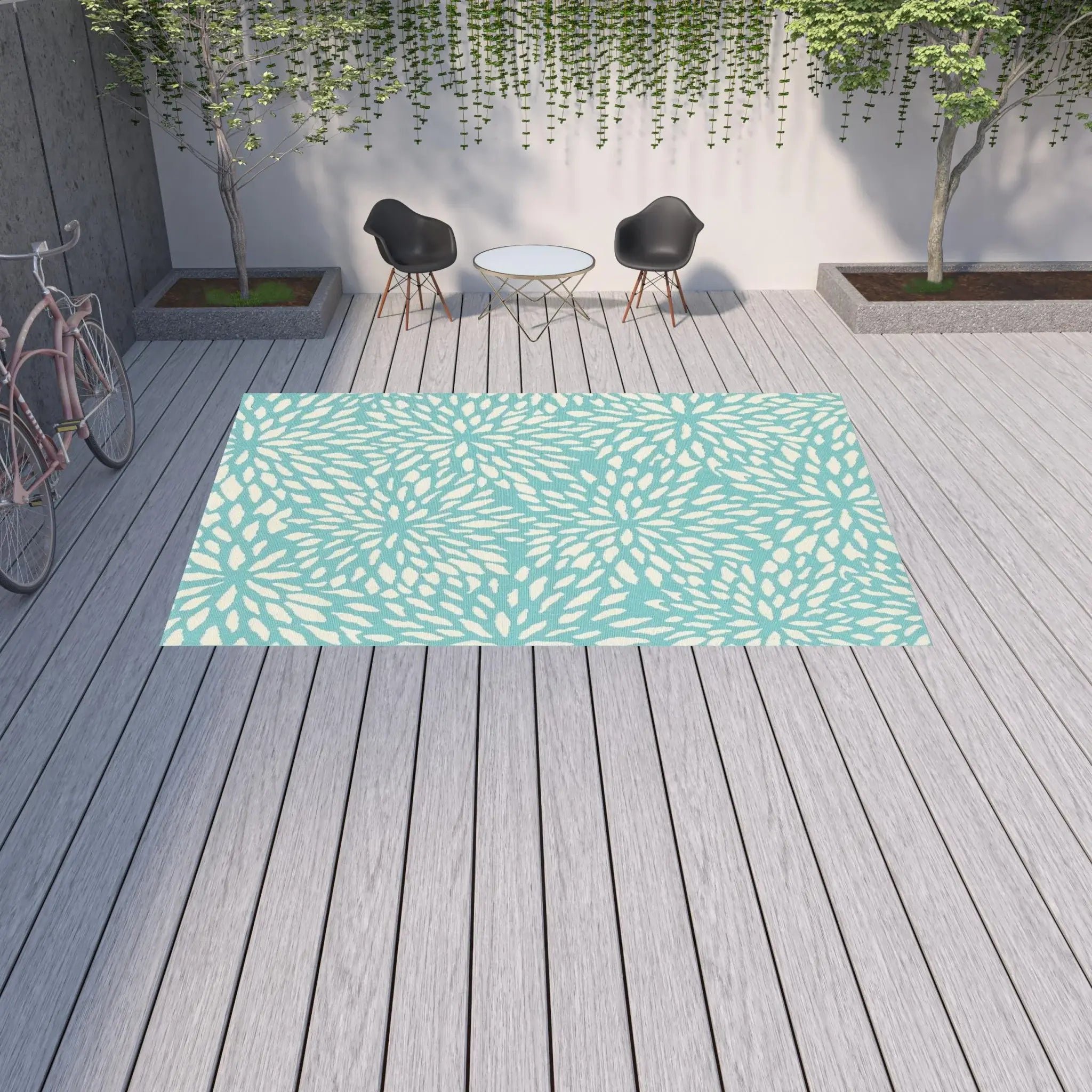 9' X 13' Blue and Ivory Floral Stain Resistant Indoor Outdoor Area Rug - Homeroots - Flyclothing LLC