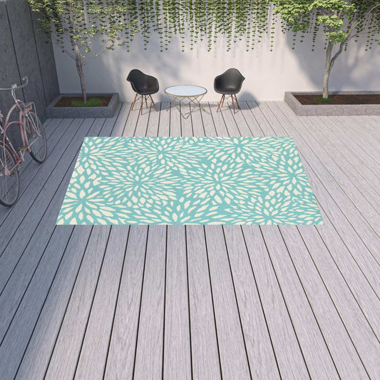 9' X 13' Blue and Ivory Floral Stain Resistant Indoor Outdoor Area Rug - Homeroots - Flyclothing LLC