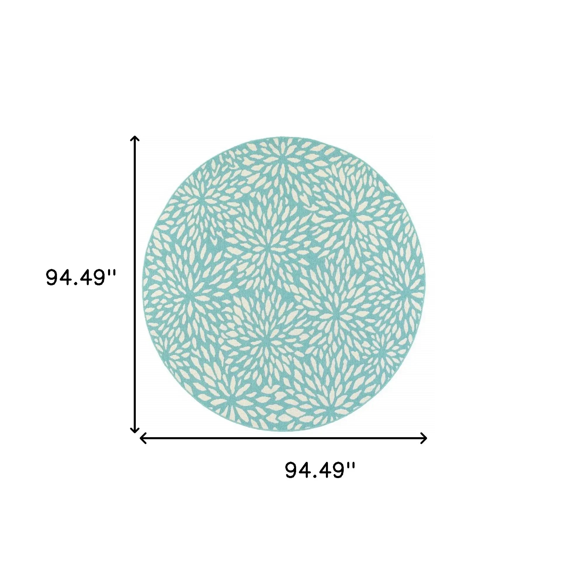 8' X 8' Blue and Ivory Round Floral Stain Resistant Indoor Outdoor Area Rug - Homeroots - Flyclothing LLC