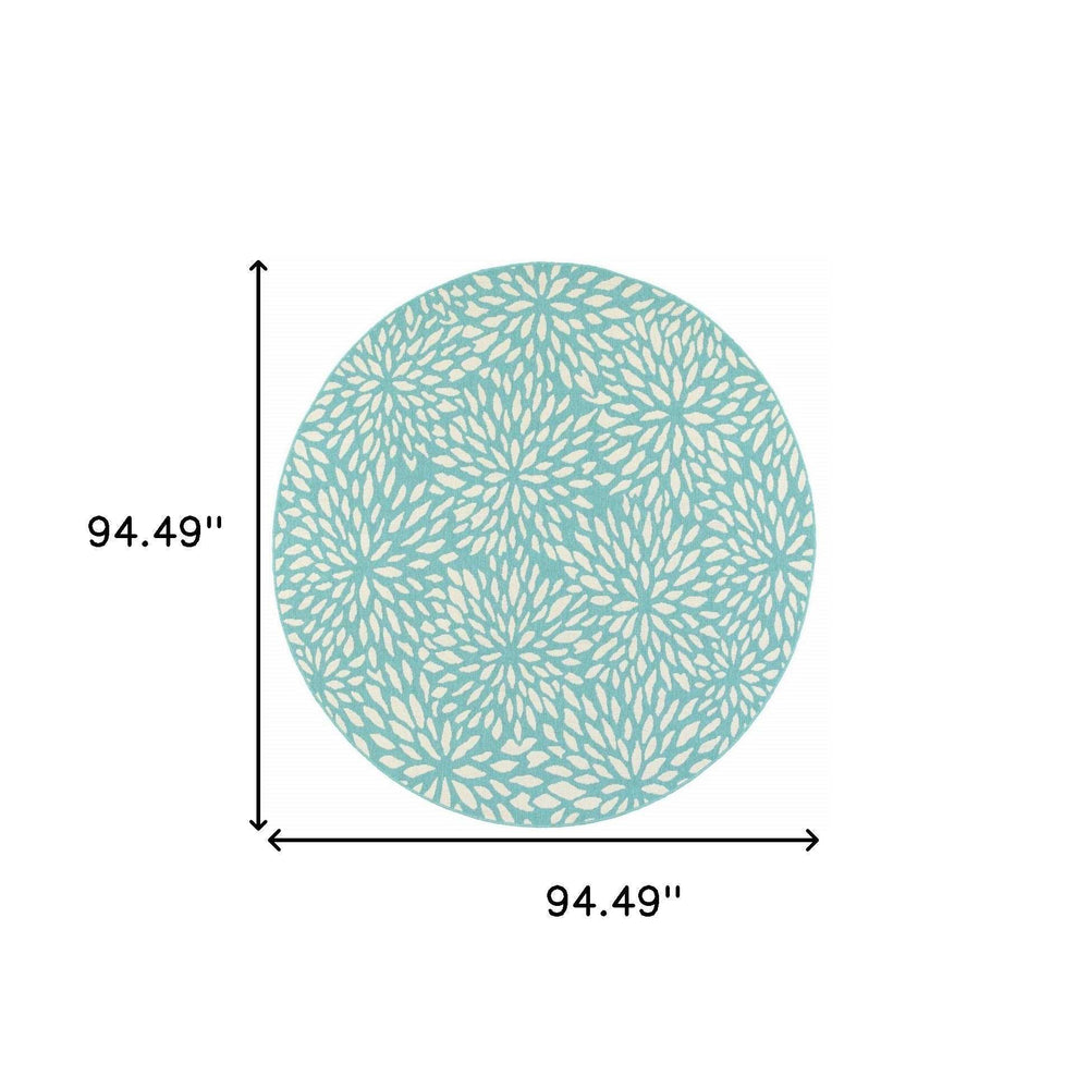 8' X 8' Blue and Ivory Round Floral Stain Resistant Indoor Outdoor Area Rug - Homeroots - Flyclothing LLC