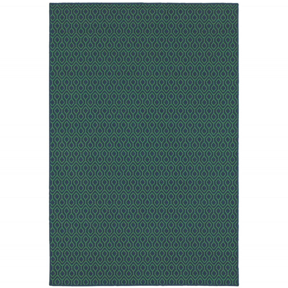 2' X 3' Blue and Green Geometric Stain Resistant Indoor Outdoor Area Rug