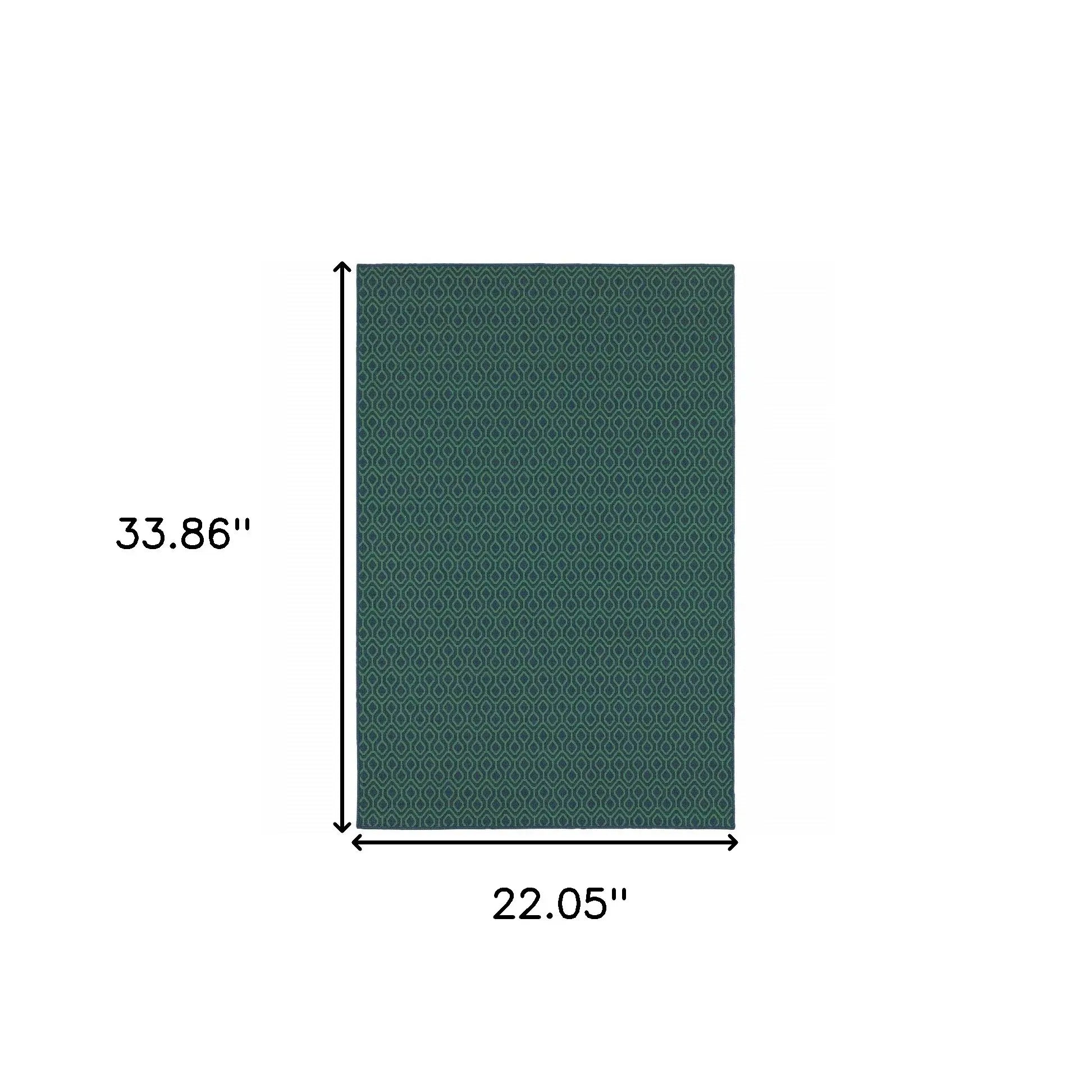 2' X 3' Blue and Green Geometric Stain Resistant Indoor Outdoor Area Rug - Homeroots - Flyclothing LLC