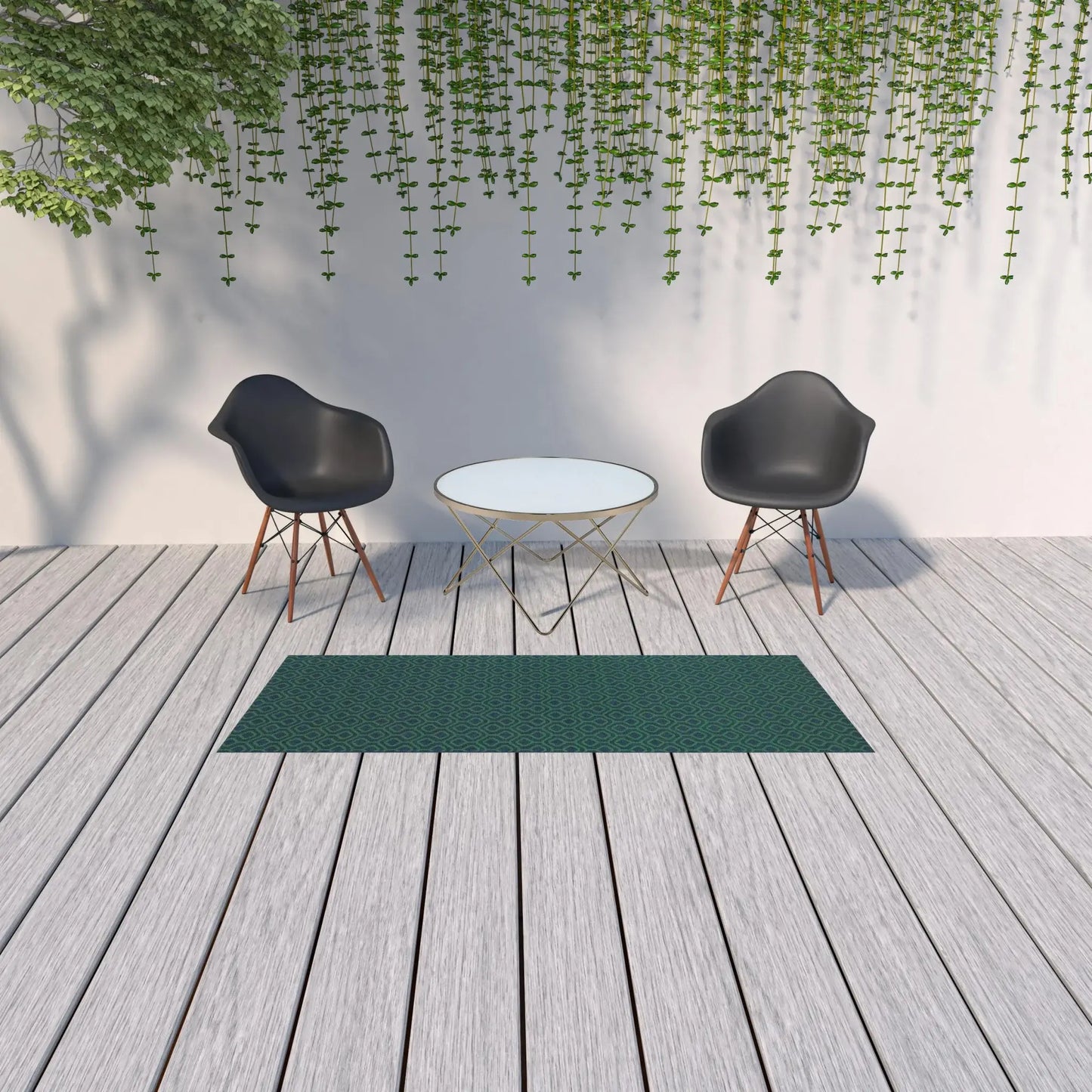 2' X 8' Blue and Green Geometric Stain Resistant Indoor Outdoor Area Rug - Homeroots - Flyclothing LLC