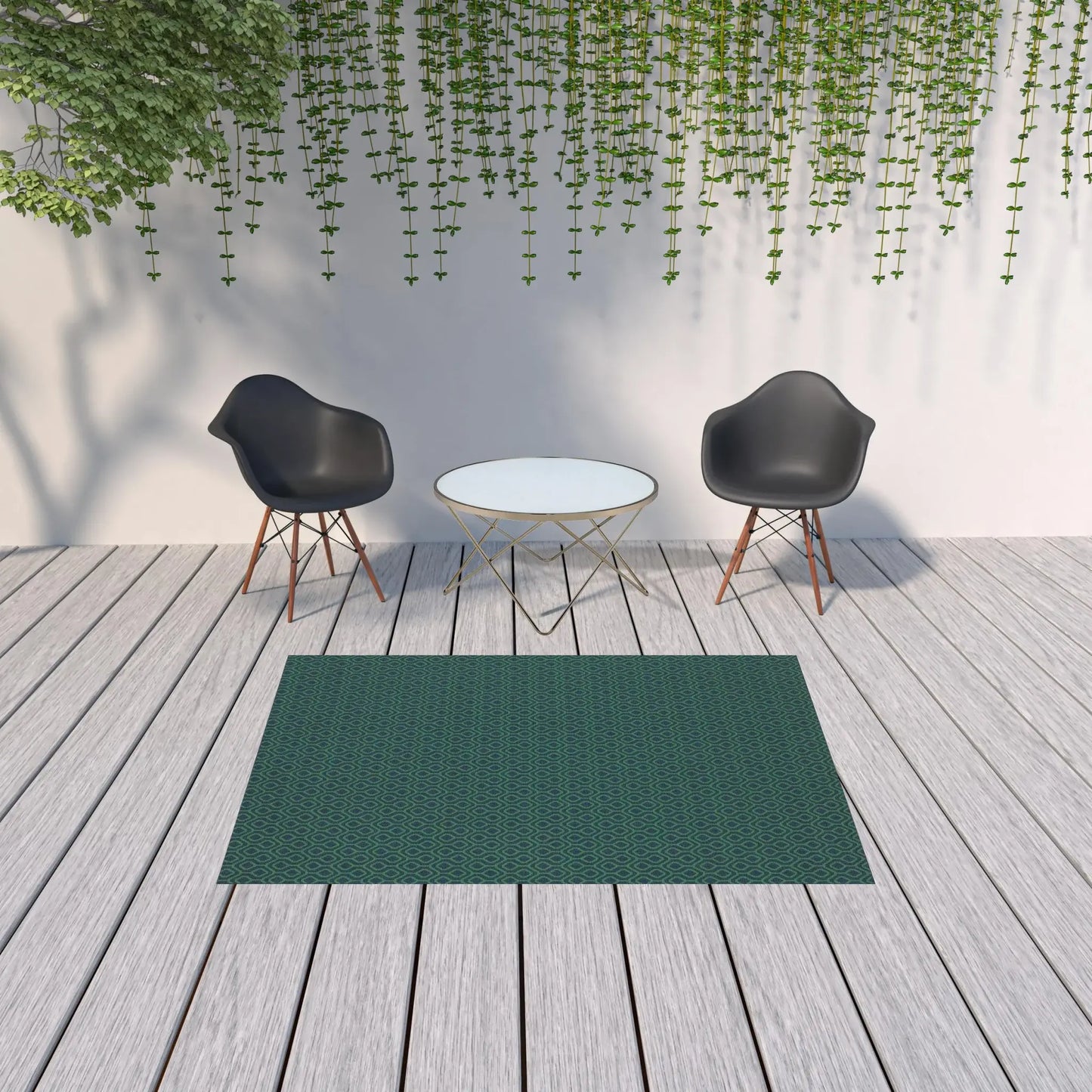 5' X 8' Blue and Green Geometric Stain Resistant Indoor Outdoor Area Rug - Homeroots - Flyclothing LLC