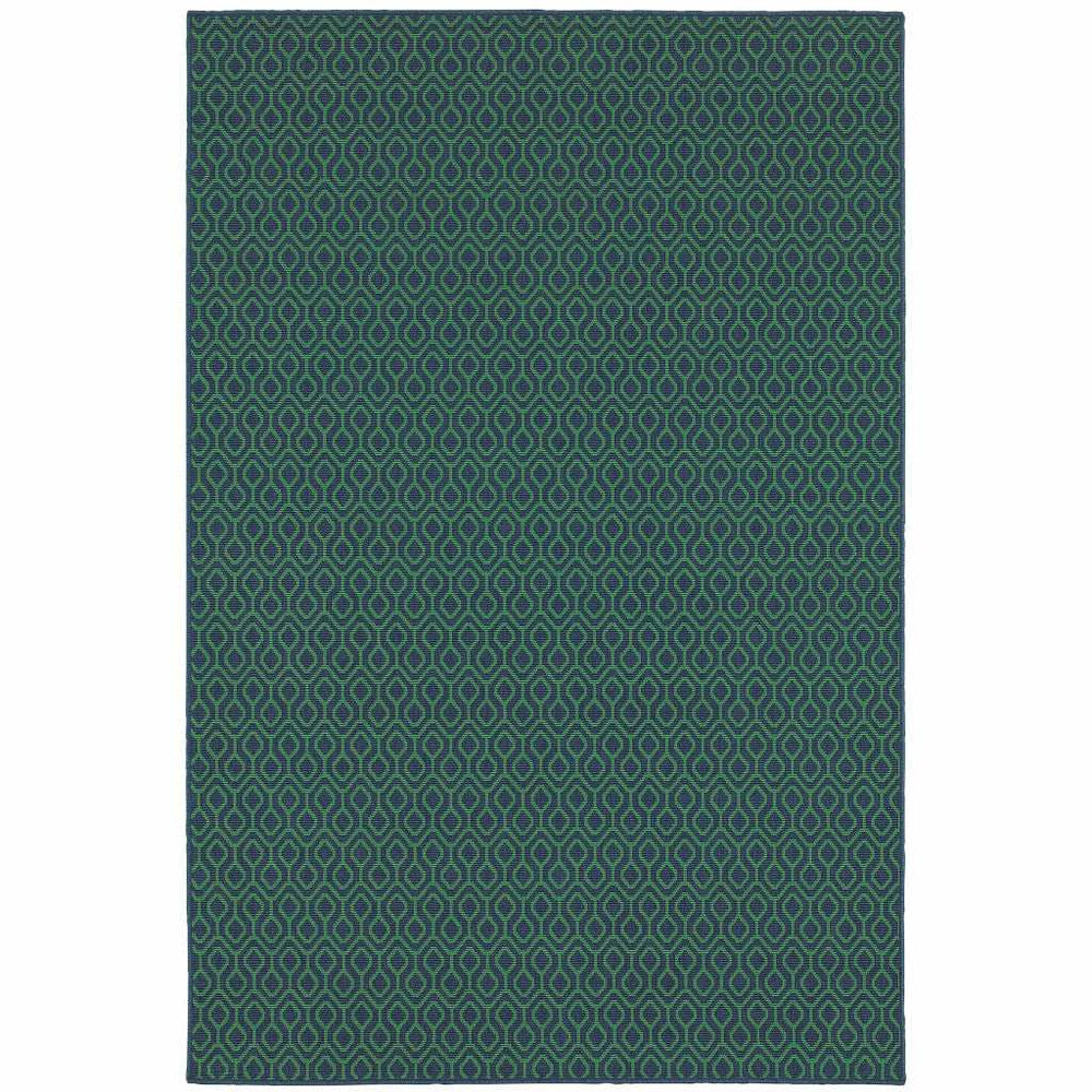 7' X 10' Blue and Green Geometric Stain Resistant Indoor Outdoor Area Rug - Homeroots - Flyclothing LLC