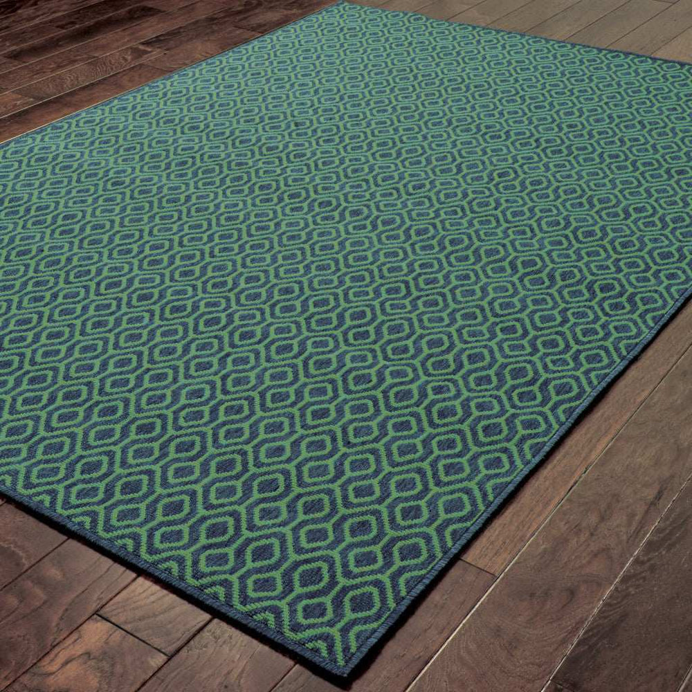 7' X 10' Blue and Green Geometric Stain Resistant Indoor Outdoor Area Rug - Homeroots - Flyclothing LLC