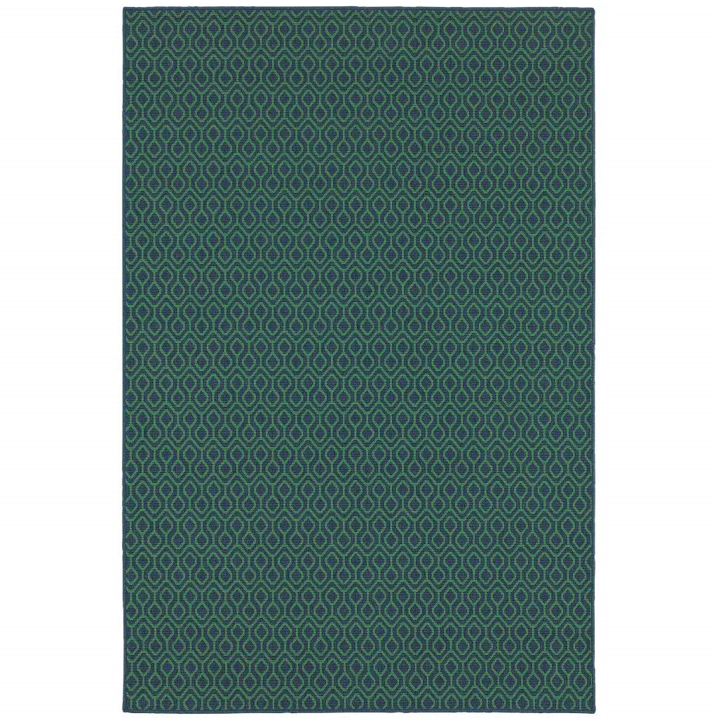 8' X 11' Blue and Green Geometric Stain Resistant Indoor Outdoor Area Rug - Homeroots - Flyclothing LLC