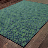 8' X 11' Blue and Green Geometric Stain Resistant Indoor Outdoor Area Rug - Homeroots - Flyclothing LLC