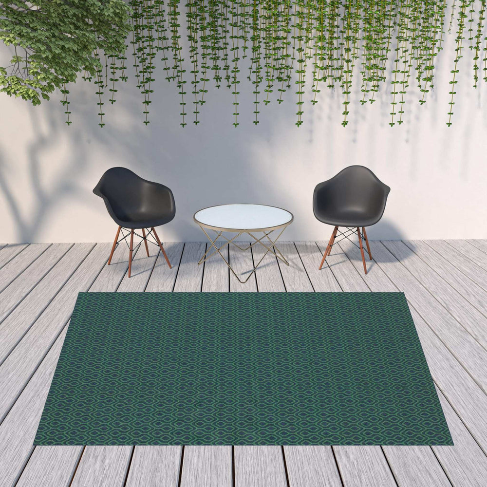 8' X 11' Blue and Green Geometric Stain Resistant Indoor Outdoor Area Rug - Homeroots - Flyclothing LLC