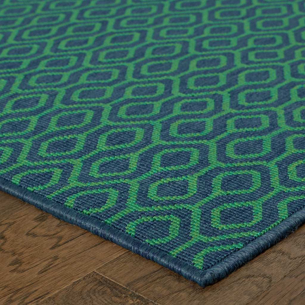 9' X 13' Blue and Green Geometric Stain Resistant Indoor Outdoor Area Rug - Homeroots - Flyclothing LLC