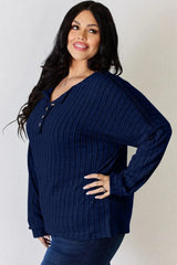 Basic Bae Full Size Ribbed Half Button Long Sleeve T-Shirt - ShopBasicbae - Flyclothing LLC