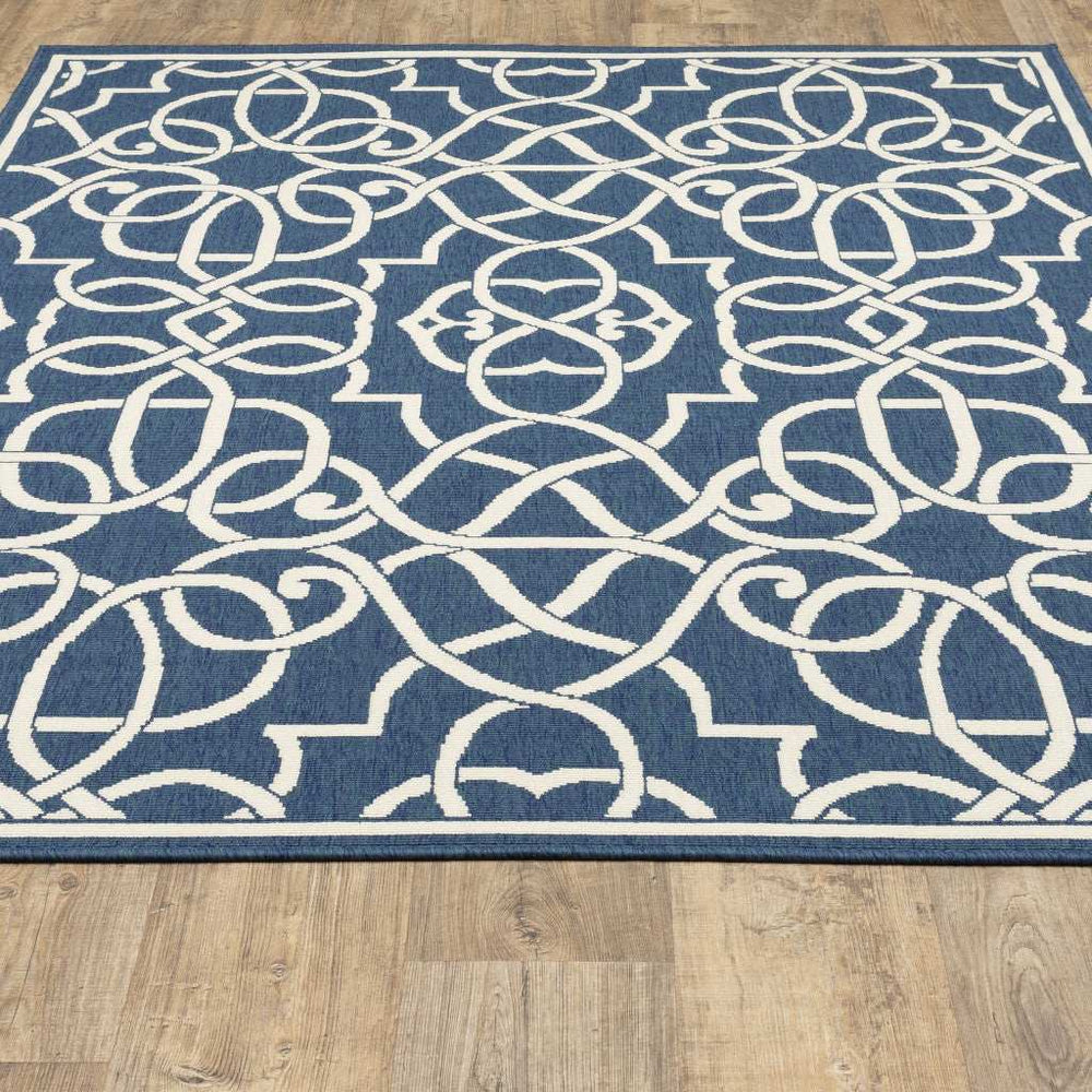 2' X 3' Blue and Ivory Geometric Stain Resistant Indoor Outdoor Area Rug - Homeroots - Flyclothing LLC