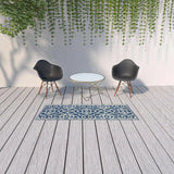 2' X 8' Blue and Ivory Geometric Stain Resistant Indoor Outdoor Area Rug - Homeroots - Flyclothing LLC