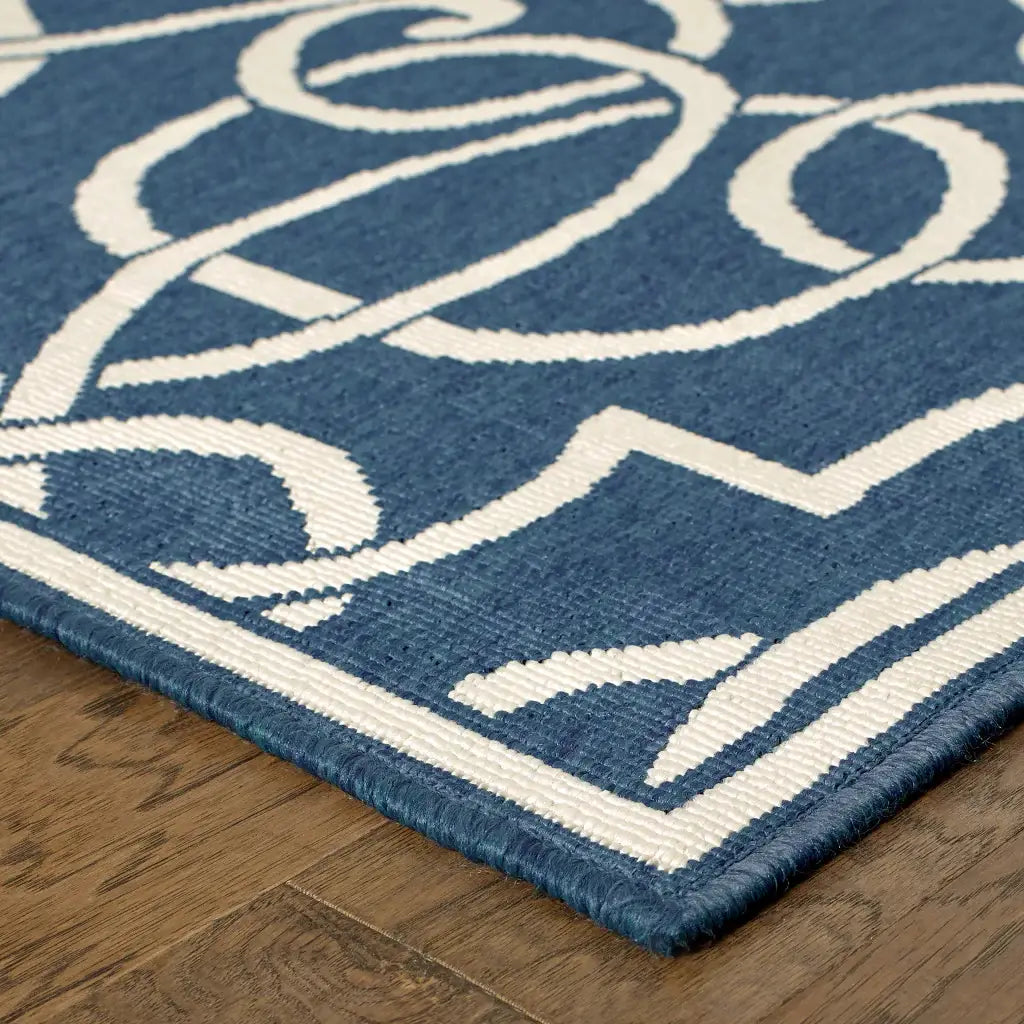 2' X 8' Blue and Ivory Geometric Stain Resistant Indoor Outdoor Area Rug - Homeroots - Flyclothing LLC