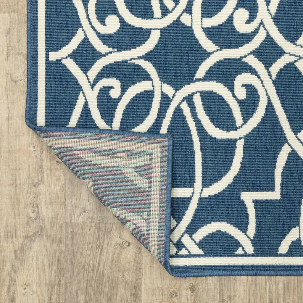 2' X 8' Blue and Ivory Geometric Stain Resistant Indoor Outdoor Area Rug - Homeroots - Flyclothing LLC