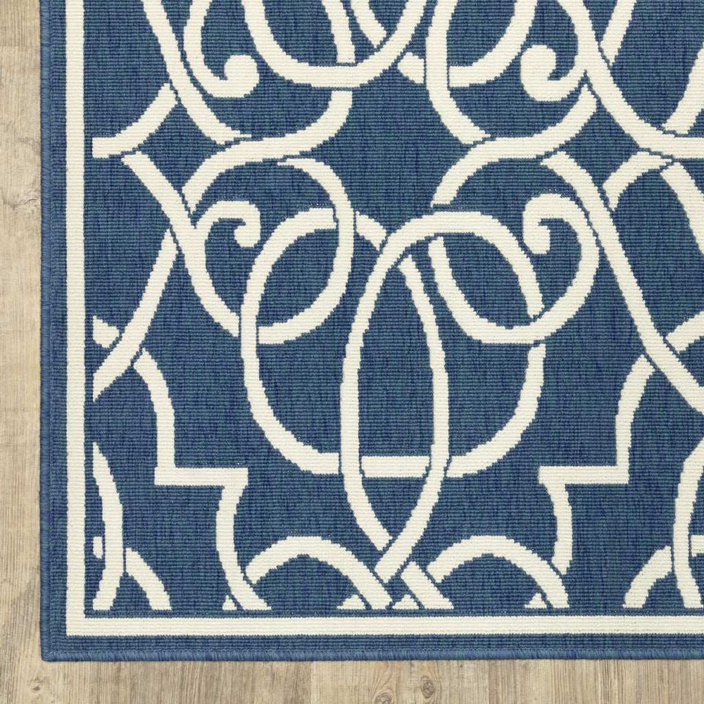 2' X 8' Blue and Ivory Geometric Stain Resistant Indoor Outdoor Area Rug - Homeroots - Flyclothing LLC