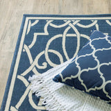 2' X 8' Blue and Ivory Geometric Stain Resistant Indoor Outdoor Area Rug - Homeroots - Flyclothing LLC