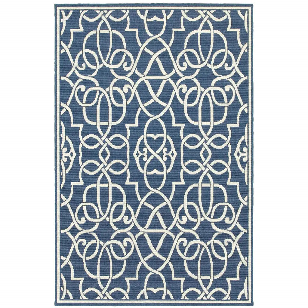 4' X 6' Blue and Ivory Geometric Stain Resistant Indoor Outdoor Area Rug - Homeroots - Flyclothing LLC