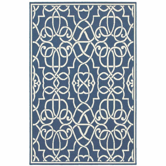8' X 11' Blue and Ivory Geometric Stain Resistant Indoor Outdoor Area Rug - Homeroots - Flyclothing LLC