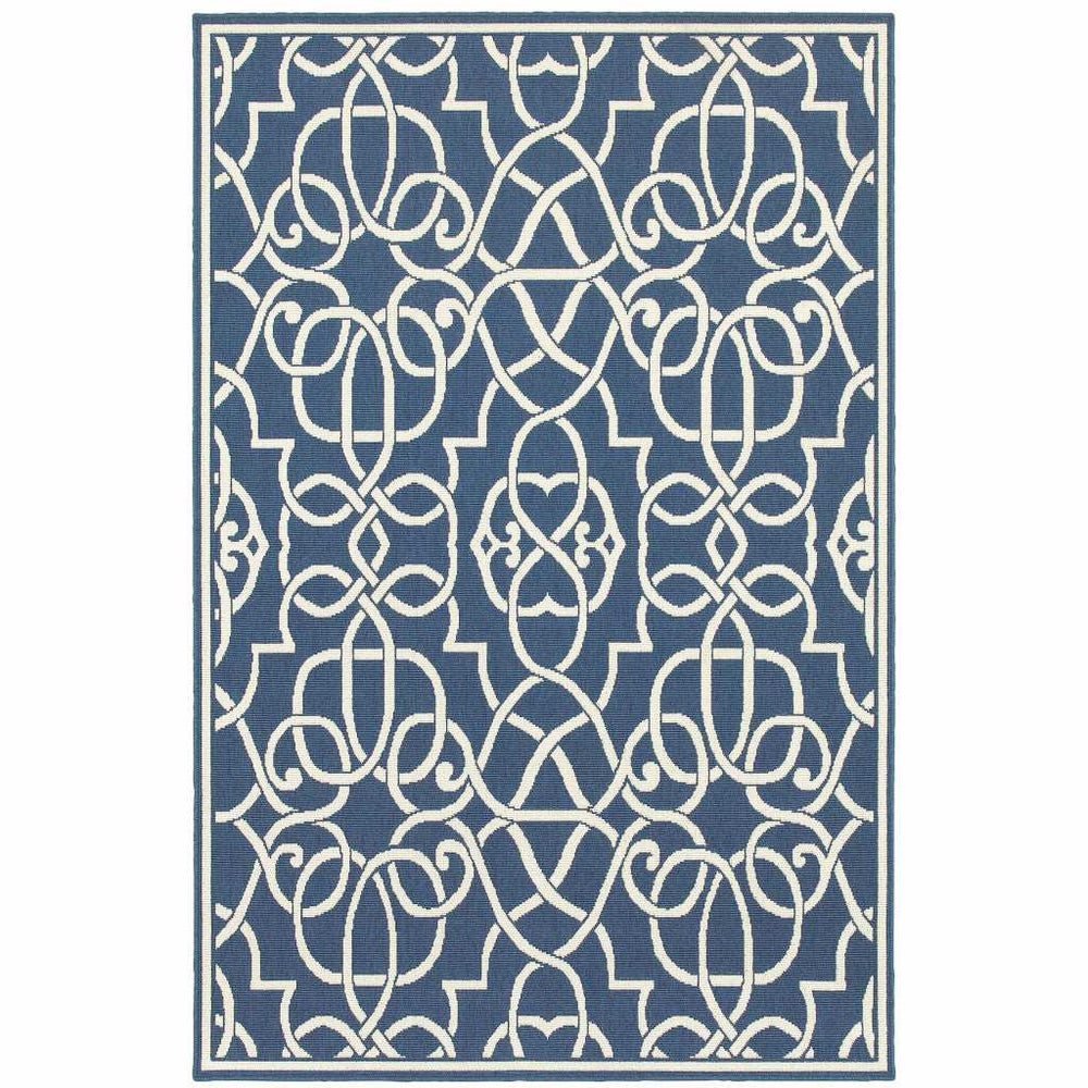 9' X 13' Blue and Ivory Geometric Stain Resistant Indoor Outdoor Area Rug - Homeroots - Flyclothing LLC