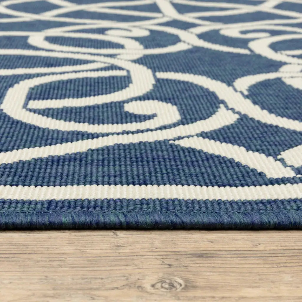 9' X 13' Blue and Ivory Geometric Stain Resistant Indoor Outdoor Area Rug - Homeroots - Flyclothing LLC