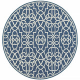 8' X 8' Blue and Ivory Round Geometric Stain Resistant Indoor Outdoor Area Rug - Homeroots - Flyclothing LLC