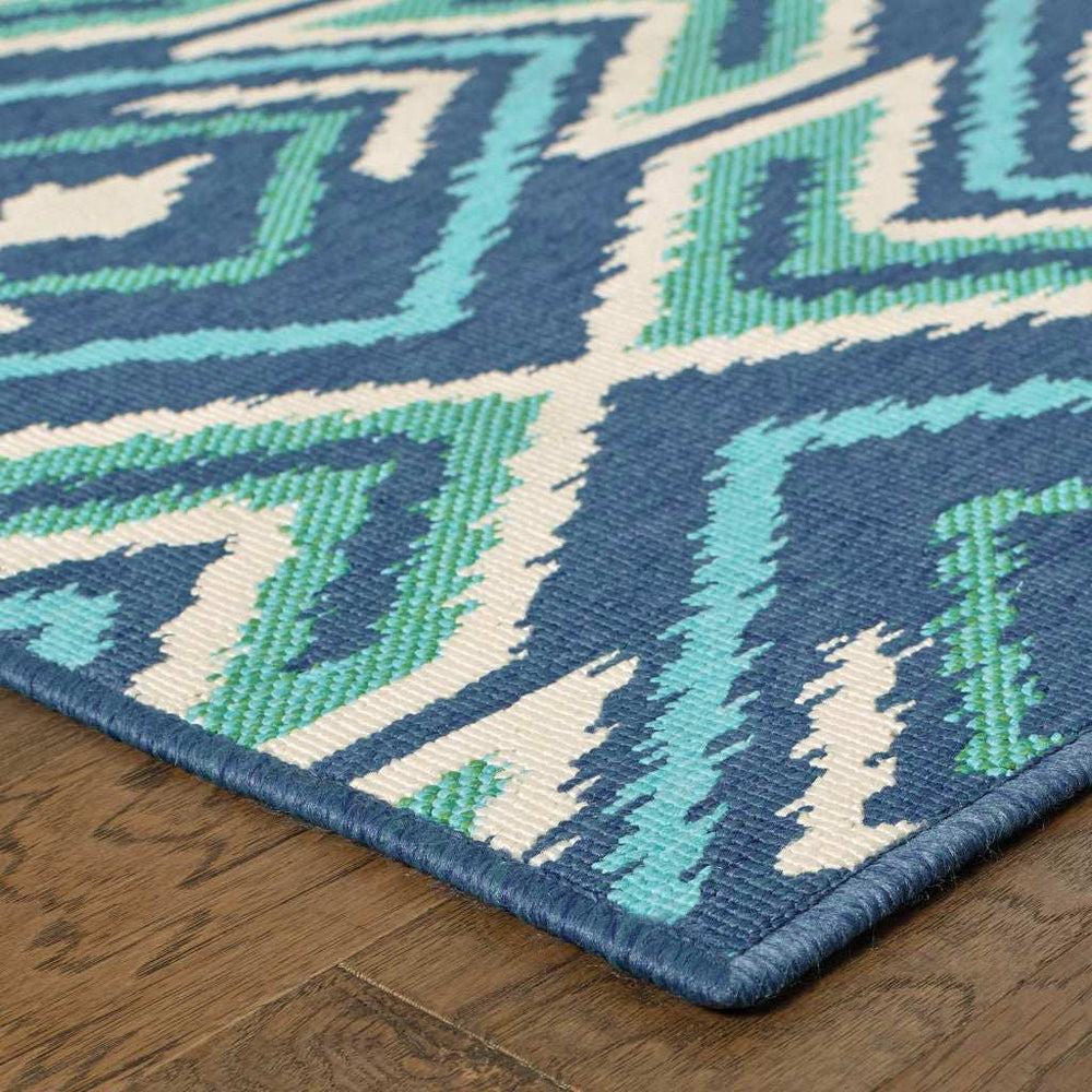 2' X 3' Blue and Ivory Geometric Stain Resistant Indoor Outdoor Area Rug - Homeroots - Flyclothing LLC