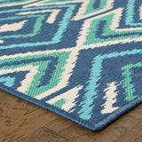 2' X 3' Blue and Ivory Geometric Stain Resistant Indoor Outdoor Area Rug - Homeroots - Flyclothing LLC