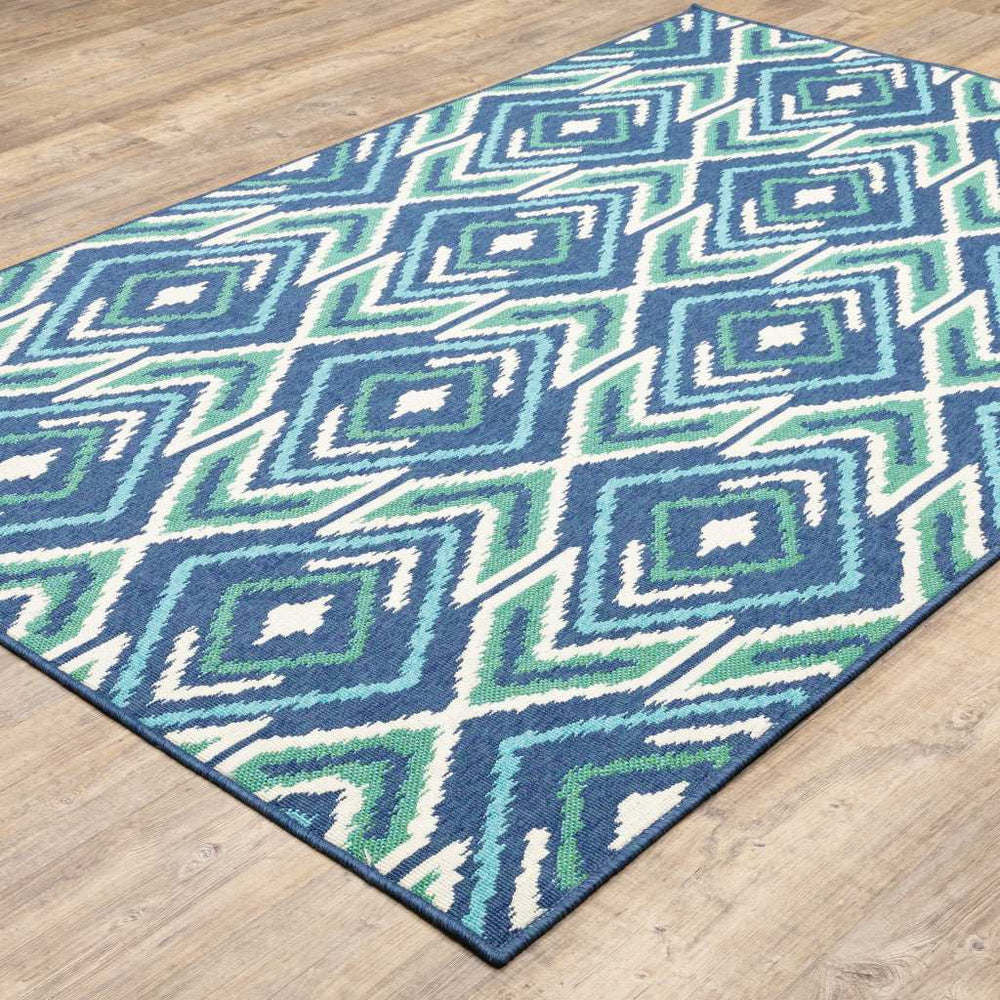 2' X 3' Blue and Ivory Geometric Stain Resistant Indoor Outdoor Area Rug - Homeroots - Flyclothing LLC