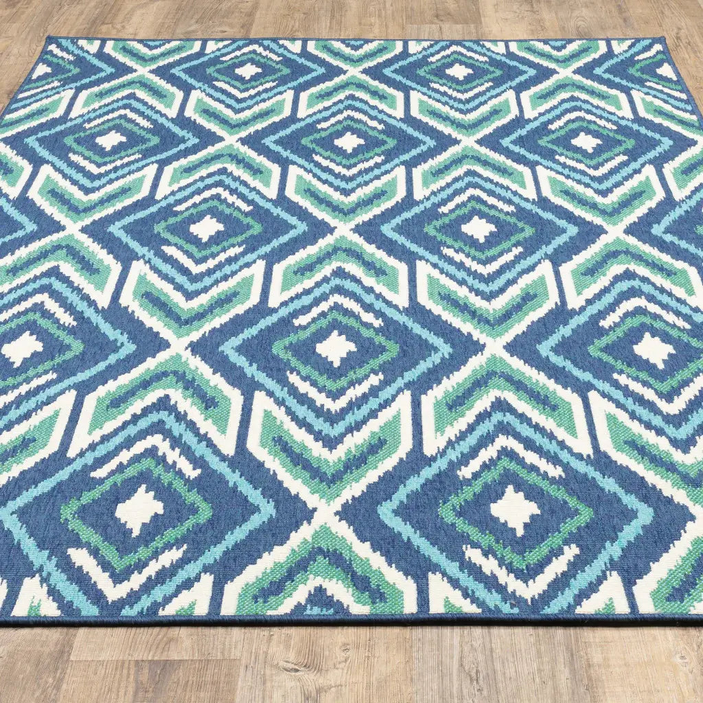2' X 3' Blue and Ivory Geometric Stain Resistant Indoor Outdoor Area Rug - Homeroots - Flyclothing LLC