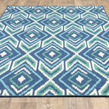 2' X 3' Blue and Ivory Geometric Stain Resistant Indoor Outdoor Area Rug - Homeroots - Flyclothing LLC