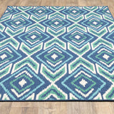 2' X 3' Blue and Ivory Geometric Stain Resistant Indoor Outdoor Area Rug - Homeroots - Flyclothing LLC
