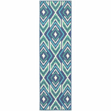 2' X 8' Blue and Ivory Geometric Stain Resistant Indoor Outdoor Area Rug - Homeroots - Flyclothing LLC