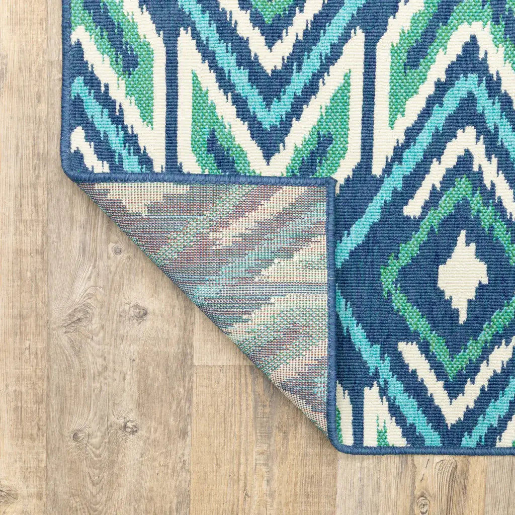2' X 8' Blue and Ivory Geometric Stain Resistant Indoor Outdoor Area Rug - Homeroots - Flyclothing LLC