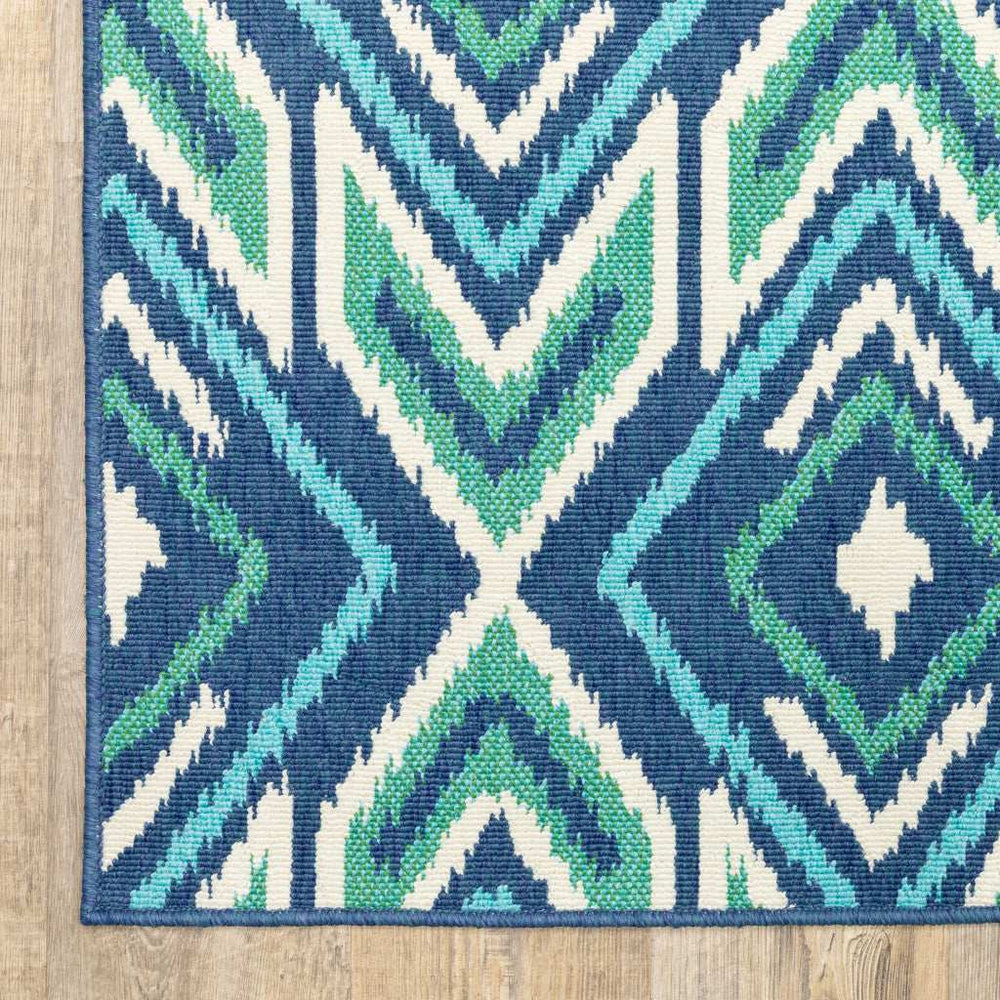 2' X 8' Blue and Ivory Geometric Stain Resistant Indoor Outdoor Area Rug - Homeroots - Flyclothing LLC