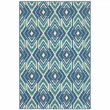 4' X 6' Blue and Ivory Geometric Stain Resistant Indoor Outdoor Area Rug - Homeroots - Flyclothing LLC