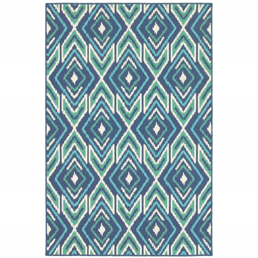 7' X 10' Blue and Ivory Geometric Stain Resistant Indoor Outdoor Area Rug - Homeroots - Flyclothing LLC