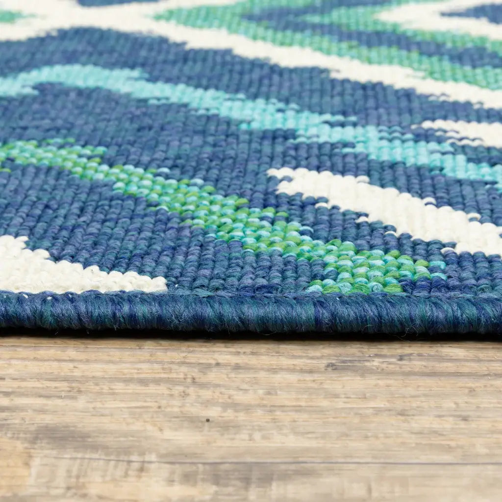8' X 11' Blue and Ivory Geometric Stain Resistant Indoor Outdoor Area Rug - Homeroots - Flyclothing LLC